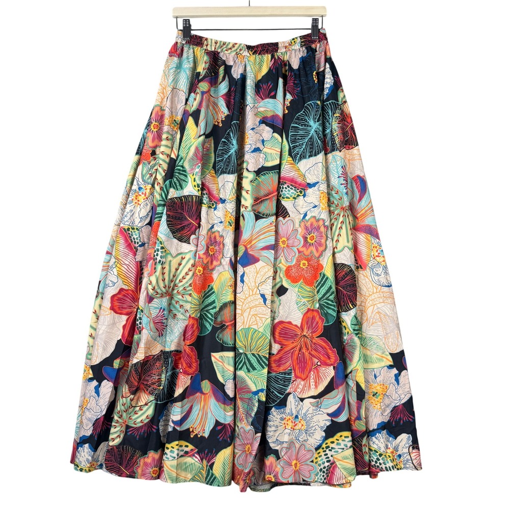 Christian Siriano New York Tropical Floral Maxi Skirt Small Multicolor Elastic - Picture 2 of 7